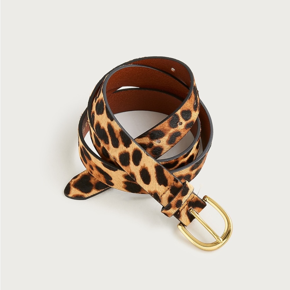 J. Crew Leopard Print Leather Belt with Gold Buckle